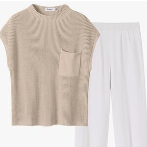 Stylish Beige Knit Top and White Trousers Set